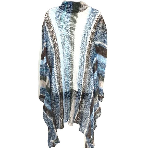 2 ii Sisters Open Front Striped Open Knit Cardigan Blue Brown Size Small Medium - Picture 4 of 8